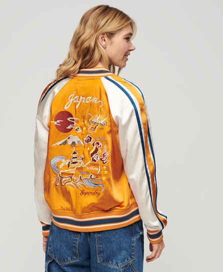 Superdry Damen Bestickte Suikajan Bomberjacke Orange - Größe: 42 von Superdry