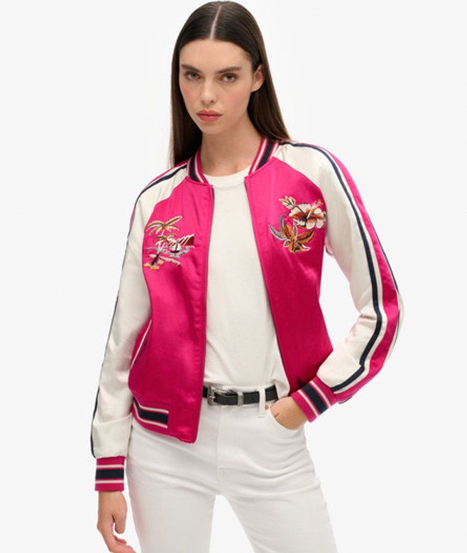 Superdry Damen Bestickte Suikajan Bomberjacke Pink - Größe: 40 von Superdry