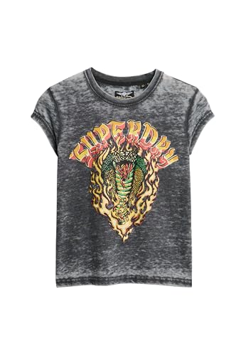 Superdry Damen Biker Rock T-Shirt mit Grafik Schwarz 40 von Superdry