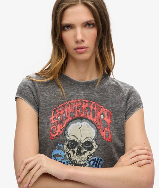 Superdry Damen Biker Rock T-shirt mit Grafik Schwarz - Größe: 36 Superdry Damen Biker Rock T-shirt mit Grafik Schwarz - Größe: 36 von Superdry