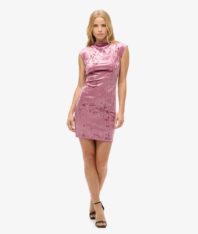 Superdry Damen Bodycon-kleid aus Samt Pink - Größe: 44 von Superdry