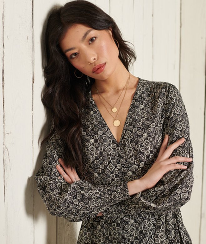 Superdry Damen Bohemian Wickelkleid Schwarz - Größe: 10 von Superdry