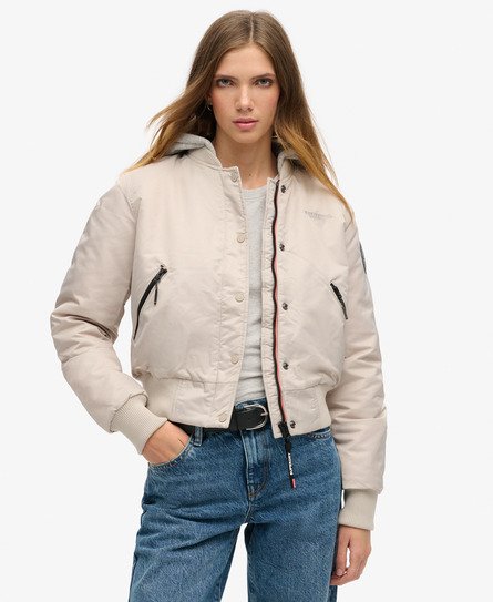 Superdry Damen Bomberjacke mit Kapuze Beige - Größe: 36 von Superdry