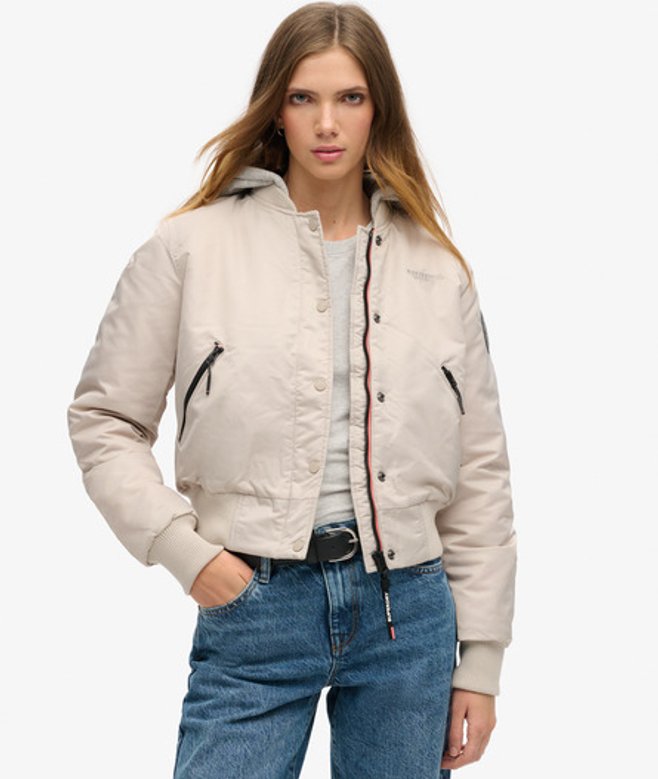 Superdry Damen Bomberjacke mit Kapuze Beige - Größe: 38 von Superdry