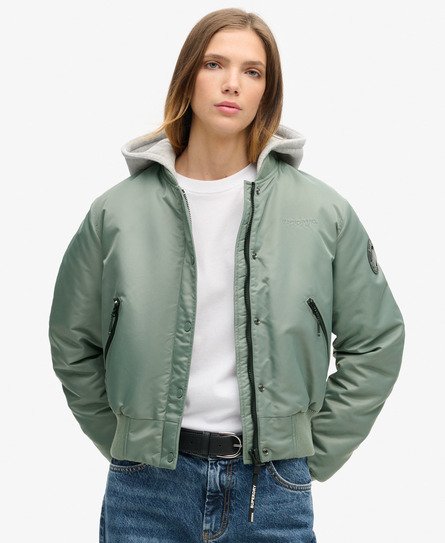 Superdry Damen Grün Bomberjacke mit Kapuze, Größe: 38 von Superdry