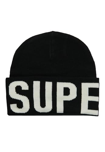 Superdry Damen Branded Knitted Beanie Hat Baseballkappe, schwarz, One Size von Superdry