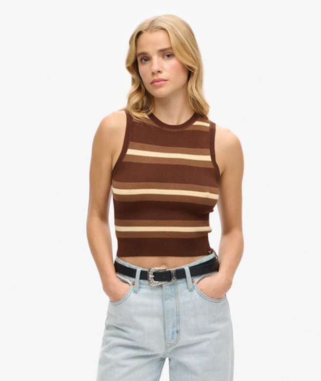Superdry Damen Braun Feinstrick-tanktop Gestreift, Größe: 40 - Größe: 40 von Superdry