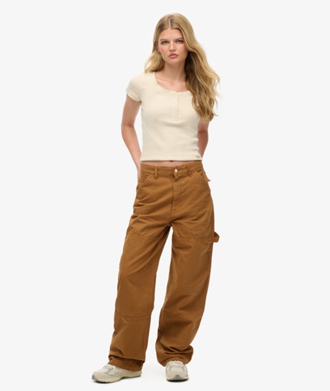 Superdry Damen Braun Vintage Carpenter Hose aus Bio-baumwolle mit Weitem Beinschnitt, Größe: 28/30 - Größe: 28/30 von Superdry