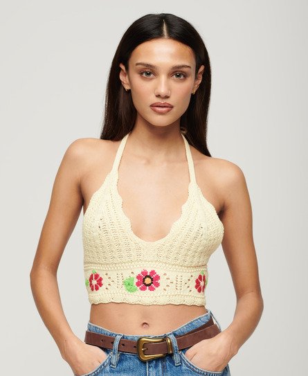 Superdry Damen Bustier mit Häkelblumen Creme - Größe: 36 von Superdry