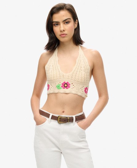 Superdry Damen Bustier mit Häkelblumen Creme - Größe: 38 von Superdry