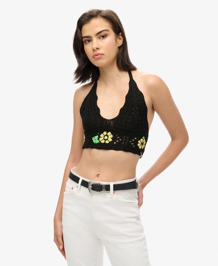 Superdry Damen Bustier mit Häkelblumen Schwarz - Größe: 36 von Superdry