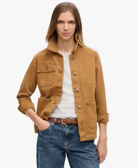 Superdry Damen Canvas Chore Jacke Braun - Größe: 36 von Superdry