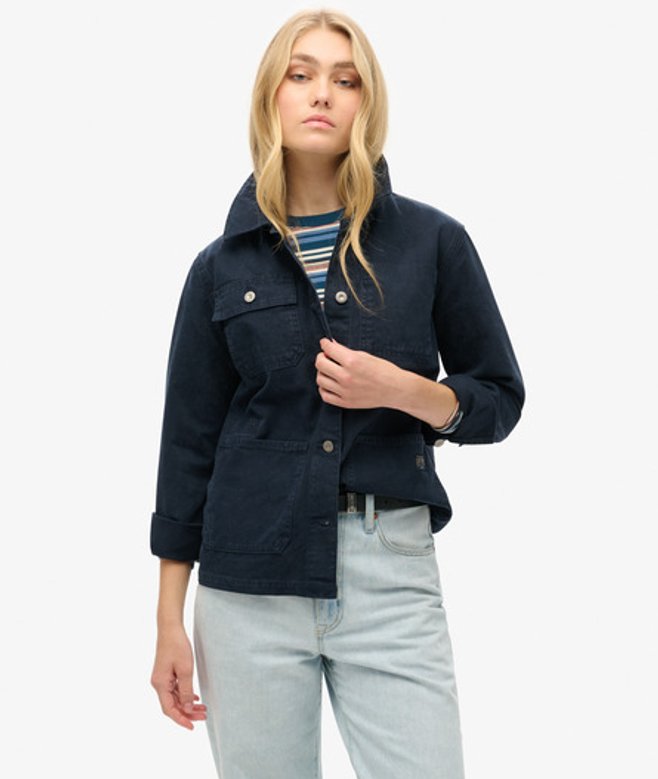 Superdry Damen Canvas Chore Jacke Marineblau - Größe: 40 von Superdry