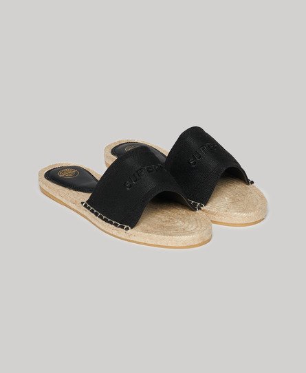 Superdry Damen Canvas-Sandalen mit Espadrilles-Overlay Schwarz - Größe: 37 von Superdry