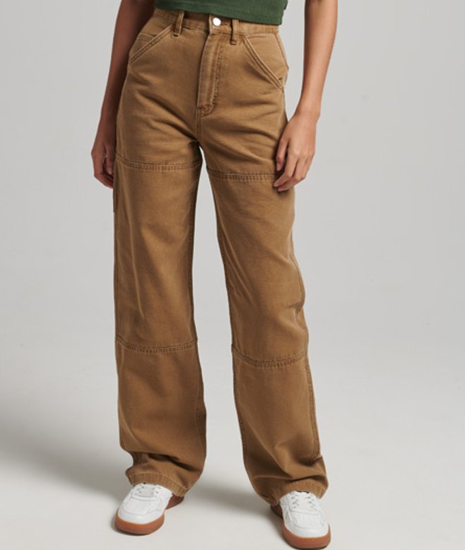 Superdry Damen Carpenter Hose mit Weitem Beinschnitt Braun - Größe: 30/30 von Superdry