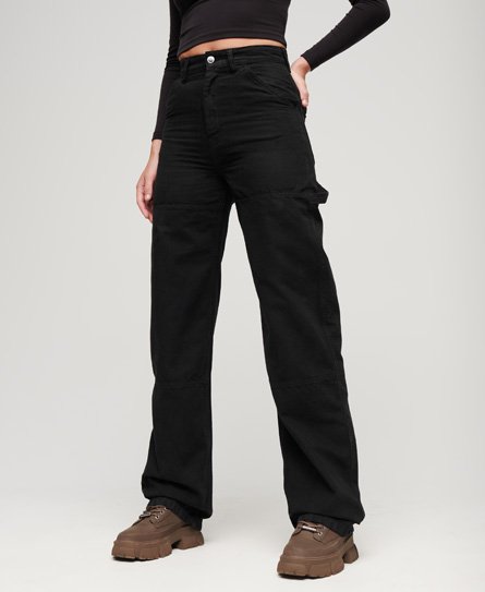 Superdry Women's Carpenter Hose mit Weitem Beinschnitt Schwarz - Größe: 26/32 von Superdry