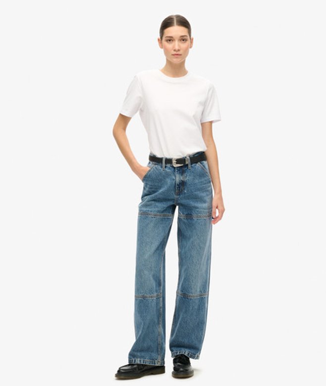 Superdry Damen Carpenter Jeans aus Denim mit Mittlerer Leibhöhe Blau - Größe: 32/30 von Superdry