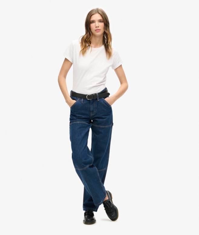 Superdry Women's Mittelhohe Denim Carpenter Jeans aus Bio-Baumwolle Dunkelblau - Größe: 28/30 von Superdry