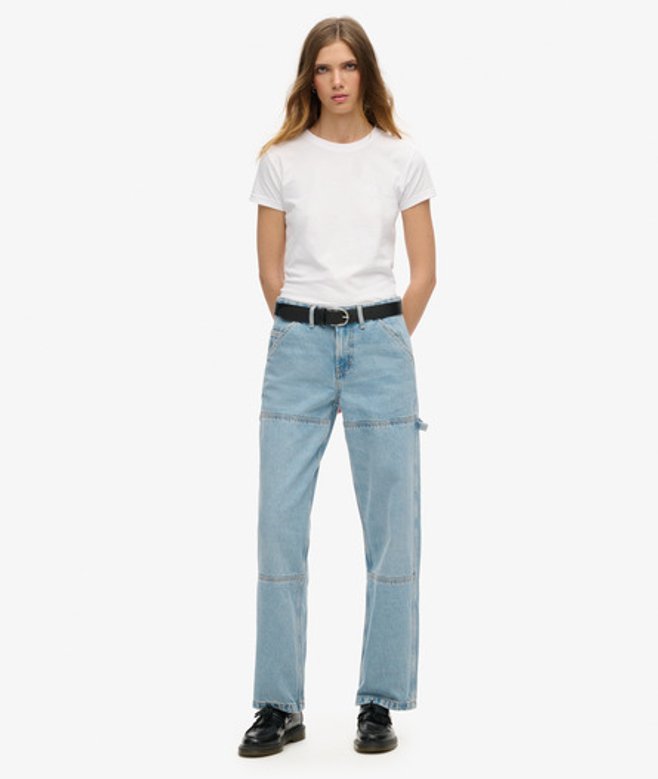 Superdry Damen Carpenter Jeans aus Denim mit Mittlerer Leibhöhe Hellblau - Größe: 26/32 von Superdry