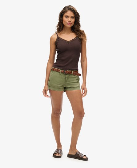 Superdry Damen Chino Hot Shorts Grün - Größe: 36 von Superdry