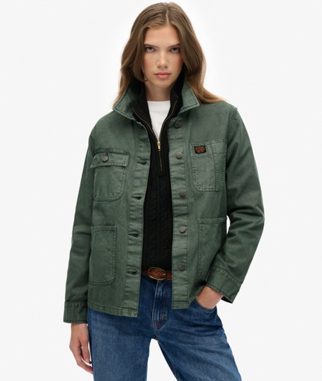 Superdry Damen Chore Jacke Green - Größe: 38 von Superdry