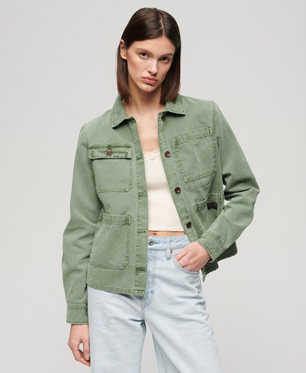 Superdry Damen Chore Jacke mit Vier Taschen Grün - Größe: 42 von Superdry