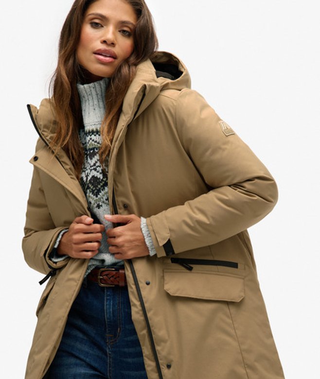 Superdry Damen City Fishtail Gepolsterter Parka Beige - Größe: 44 von Superdry