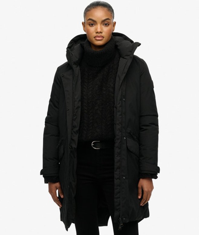 Superdry Damen City Fishtail Gepolsterter Parka Black - Größe: 42 von Superdry