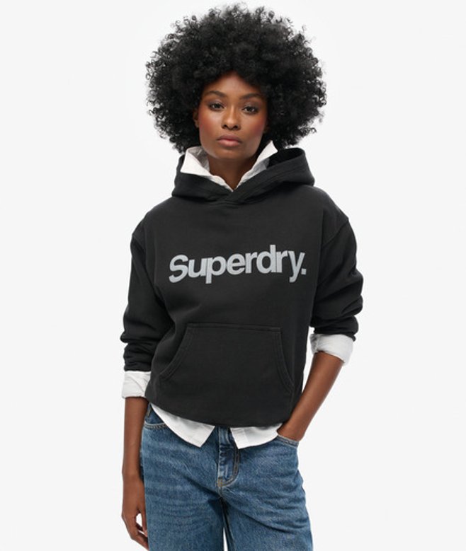 Superdry Damen City Hoodie mit Lockerer Passform und Core-logo Schwarz - Größe: 42 von Superdry