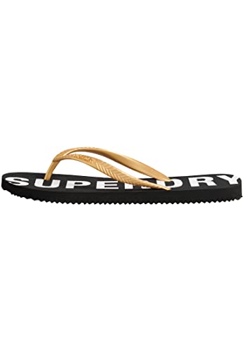 Superdry Damen Code Essential FLIP Flop Flipflop, Black/Metallic Gold, Medium von Superdry