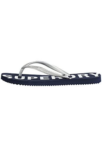 Superdry Damen Code Essential FLIP Flop Flipflop, Deep Navy/Metallic Silver, Medium von Superdry
