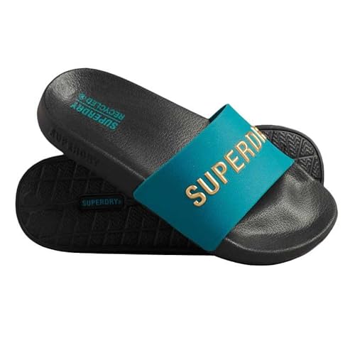 Superdry Damen Code Logo Vegan Pool Slide Flipflop, Mehrfarbig (Black Deep Lake Turq Metallic Gold), Small von Superdry