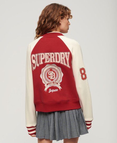 Superdry Damen College Bomberjacke aus Jersey mit Grafik Rot - Größe: 36 von Superdry