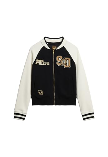 Superdry Damen College Bomberjacke aus Jersey mit Grafik Schwarz/Wollweiß 36 von Superdry