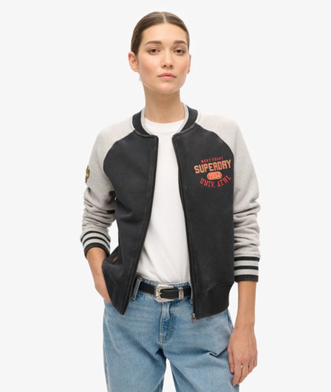 Superdry Damen College Bomberjacke aus Jersey mit Schriftzug-grafik Schwarz - Größe: 36 von Superdry