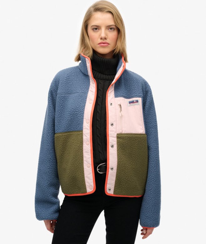 Superdry Damen Colour Block Fleecejacke Blue - Größe: 40 von Superdry