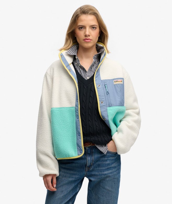 Superdry Damen Colour Block Fleecejacke White - Größe: 36 von Superdry