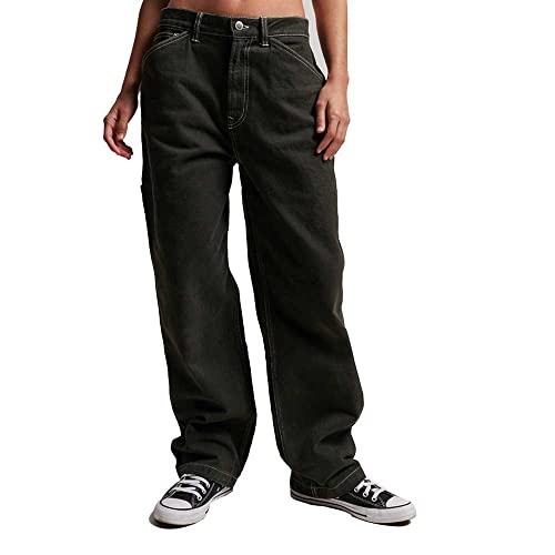 Superdry Damen Contrast Carpenter Hose Surplus Goods Olivgrün 28/30 von Superdry