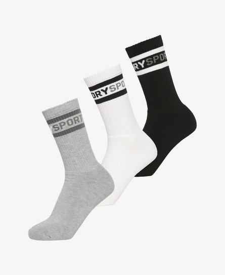 Superdry Damen Weiß, Schwarz und Grau Coolmax Sport Crew Socken mit Logo-Druck, Größe: XS/S von Superdry