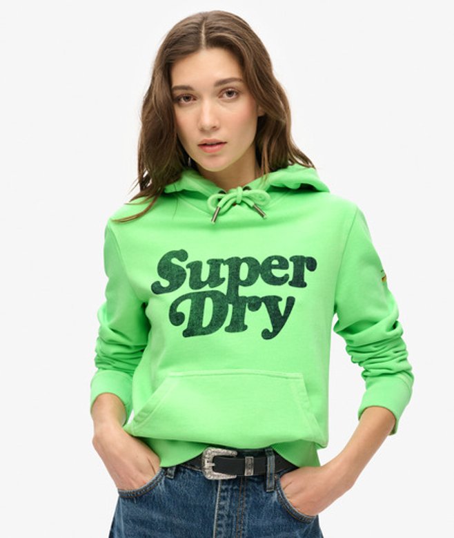 Superdry Damen Cooper Hoodie mit Farblich Abgestimmtem Logo Grün - Größe: 42 von Superdry