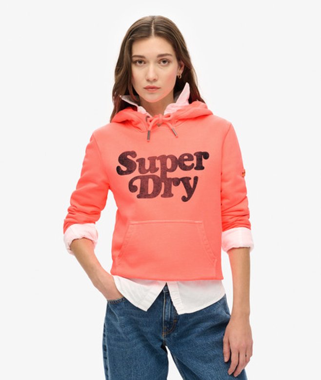 Superdry Damen Cooper Hoodie mit Farblich Abgestimmtem Logo Koralle - Größe: 38 von Superdry