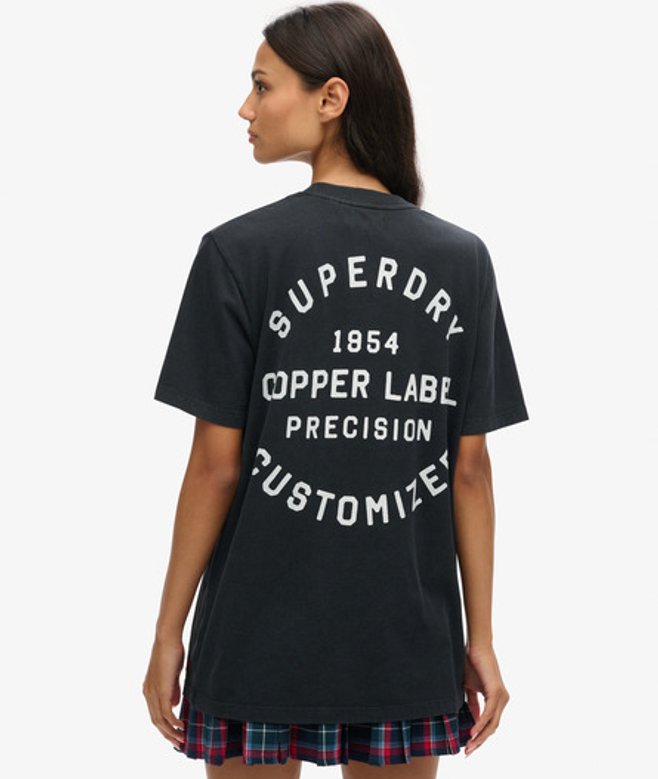 Superdry Damen Schwarz und Weiß Oversize Copper Label T-Shirt mit Grafik, Größe: XXL von Superdry