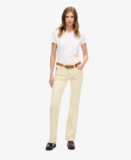 Superdry Damen Cord-Jeans mit Niedriger Leibhöhe und Ausgestelltem Bein Creme - Größe: 32/32 von Superdry