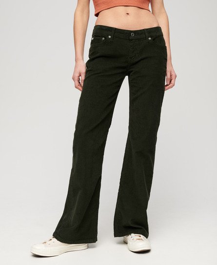 Superdry Damen Cord-Jeans mit Niedriger Leibhöhe und Ausgestelltem Bein Grün - Größe: 26/32 von Superdry