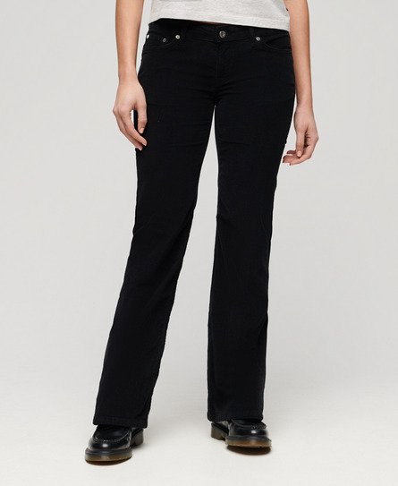Superdry Damen Cord-Jeans mit Niedriger Leibhöhe und Ausgestelltem Bein Schwarz - Größe: 32/30 von Superdry