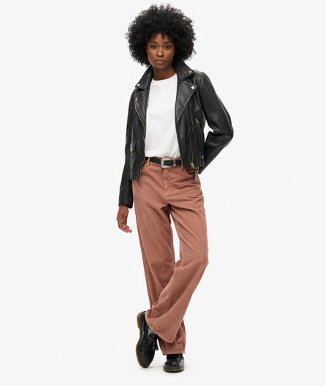 Superdry Damen Cordhose mit Mittlerer Leibhöhe und Weitem Beinschnitt Braun - Größe: 26/32 von Superdry
