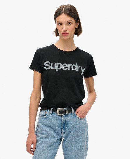 Superdry Women's Core City T-Shirt mit Logo Schwarz - Größe: 36 von Superdry