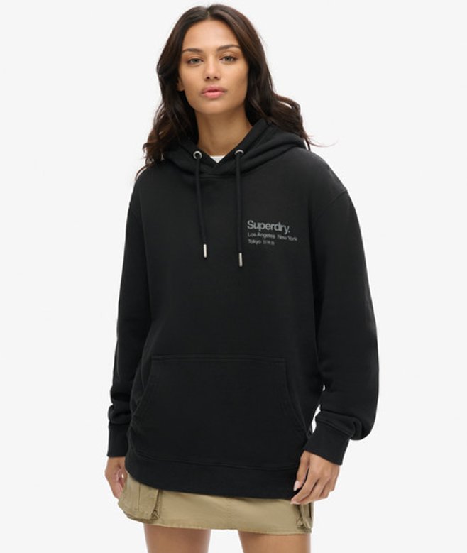 Superdry Damen Core Logo City Hoodie mit Lockerer Passform Schwarz - Größe: L von Superdry