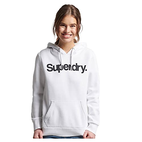 Superdry Damen Core Logo Hoodie, lockere Passform, Kapuze mit Kordelzug, Weiß glänzend, 38 von Superdry