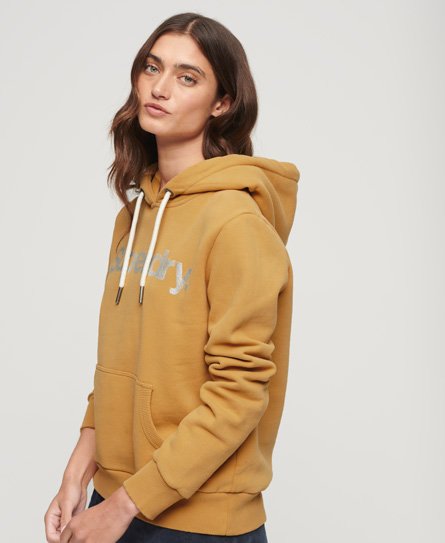 Superdry Women's Core Logo Hoodie in Metallic-Optik Gold - Größe: 34 von Superdry